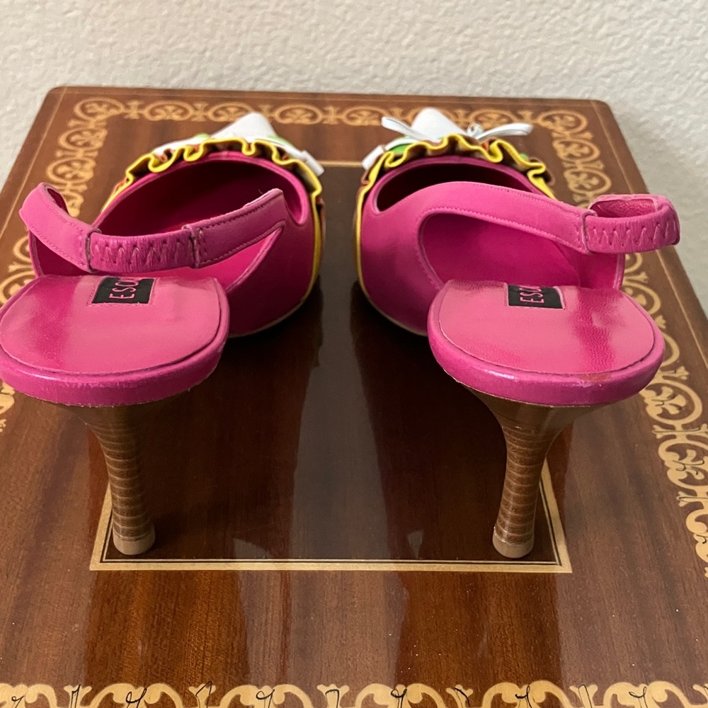 New 38 Escada Shoes Pink White Yellow Orange Green - Picture 3 of 9